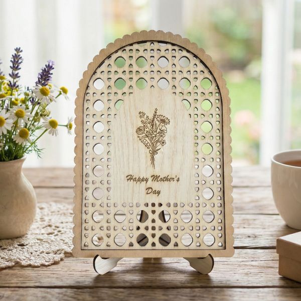 Mother’s Day Wooden Sign | “Happy Mother’s Day” Floral Table Decor